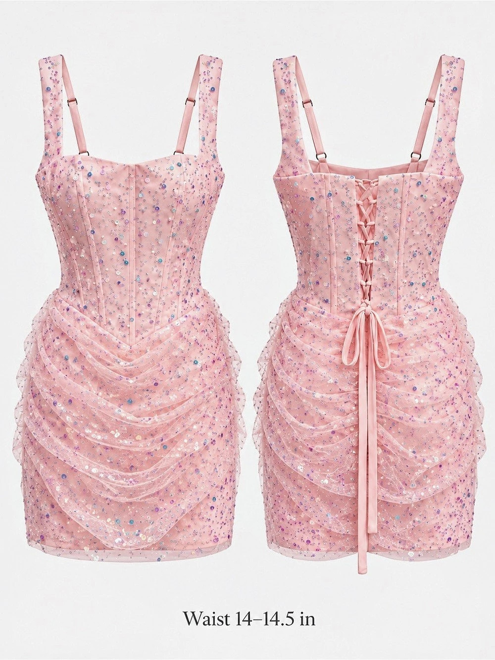 Pink Sequin Ruched Mini Dress - Picture 1 of 1